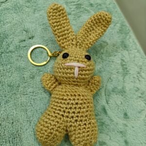 Handmade Crochet Bunny Keychain – Beige Amigurumi Rabbit Charm