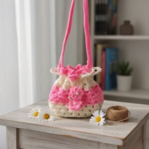 Handmade Crochet Mini Sling Bag – Yellow & White Floral Design