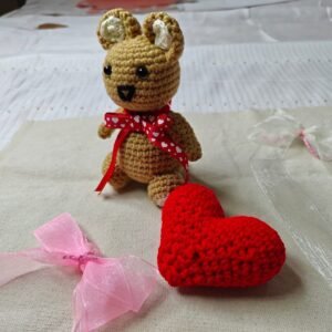Handmade Crochet Teddy with Heart – Valentine Special Gift Set