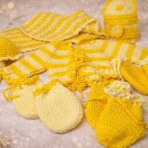 Handmade Crochet Yellow Poshak Set for Yugal Sarkar