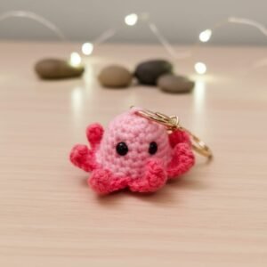 Handmade Crochet Octopus Keychain – Pink, Yellow & Blue