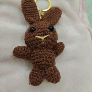 Handmade Crochet Bunny Keychain – Coffee Amigurumi Rabbit Charm