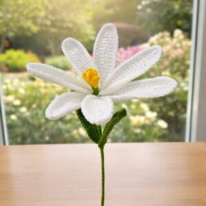 Crochet White Daisy Flower - Handmade Amigurumi Floral Stem