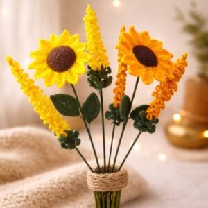 Handmade Crochet Sunflower – Decorative Amigurumi Flower Stem