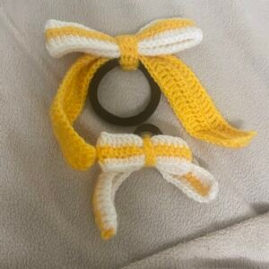 Handmade Crochet Yellow Bow Hairband – Medium and small combo