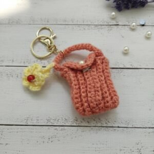 Handmade Peach Crochet Mini Pouch Keychain