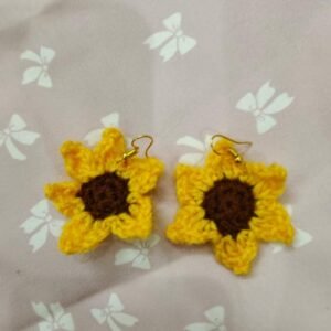 Title: Handmade Crochet Sunflower Earrings – Boho Floral Statement