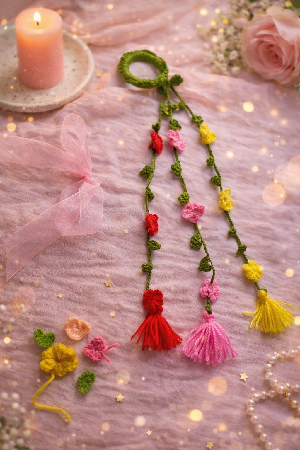 Handmade Crochet Floral Latkan / parandi