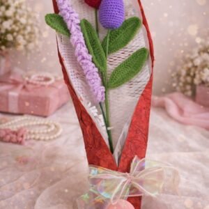 Handmade Crochet Mini Bouquet – 2 Tulips & 1 Lavender