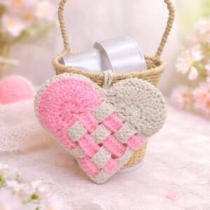 Handmade Crochet Pink Heart Keychain – Textured Amigurumi Charm