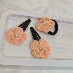 Crochet Tic-Tac Pins & Mini Hairband Combo – Peach / Pink