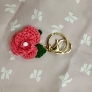 Handmade Crochet Rose Keychain – Pink Floral Charm