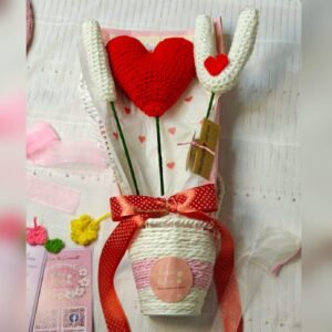 Handmade Crochet Heart & Basket Bouquet – Forever Love Gift