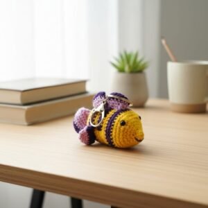 Handmade Crochet Mini Yellow Fish Keychain