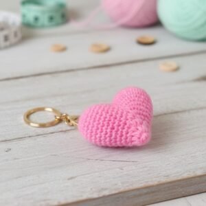 Handmade Crochet Heart Keychain – Pink Amigurumi Charm