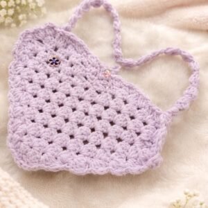 Lilac heart crochet Mini Bag - Handmade Crochet Pouch with Strap.