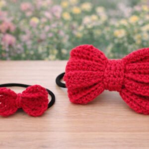 Handmade Crochet Pink Bow Hairband – Medium and small combo