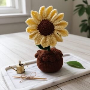 Handmade Crochet Sunflower in Decorative Pot